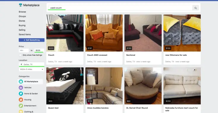 Facebook Marketplace used couch